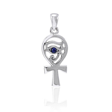 Ankh with Eye of Horus Silver Pendant with Gem TPD4253 - Jewelry